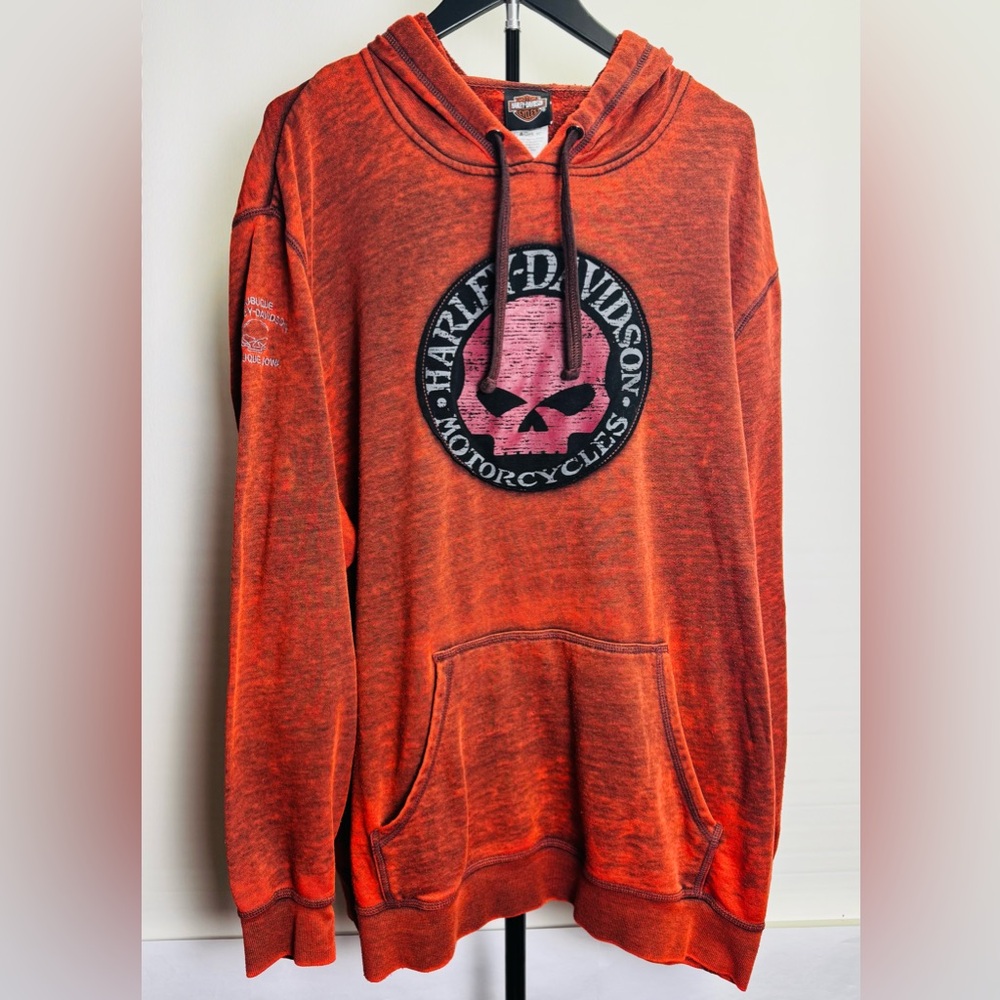 Harley-Davidson Skull Hoodie Red Burnout Size 2XL - Vintage Harley Davidson 90s!